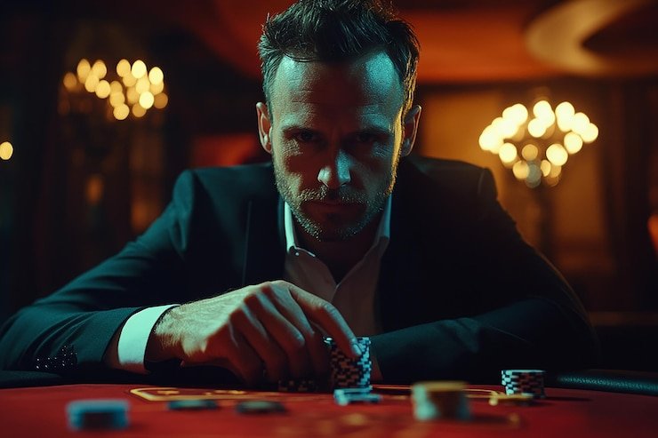 Antarmuka meja poker di platform studio bet menampilkan kartu pemain, pot, dan posisi dealer